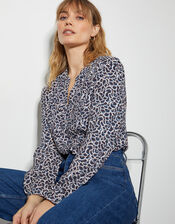 Molly Abstract Print Pintuck Blouse, Blue (NAVY), large