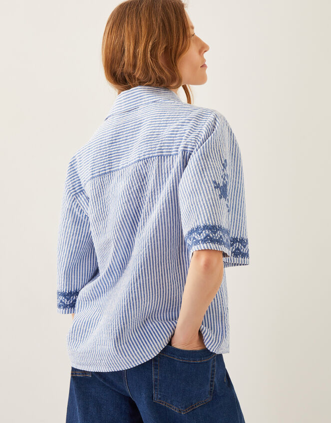 Marlowe Floral Embroidered Stripe Shirt, Blue (BLUE), large