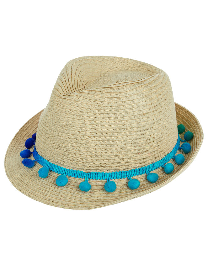 Pom-Pom Trilby Hat, Natural (NATURAL), large