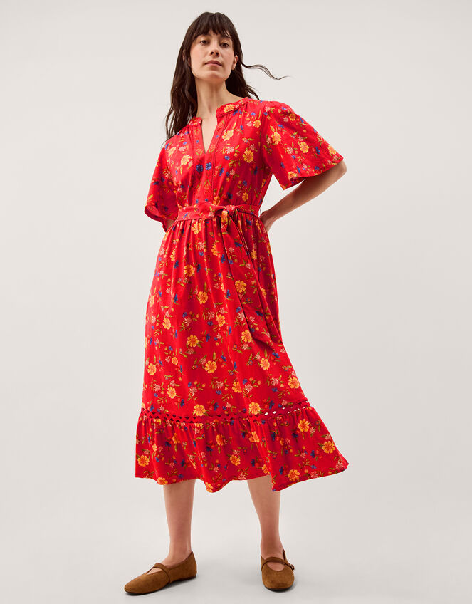 Libby Floral Jersey Midi Dress, Red (RED), large