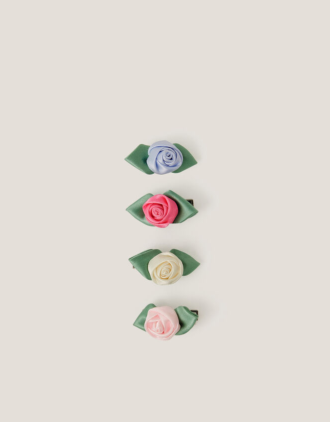 4-Pack Mini Satin Rose Hair Clips, , large