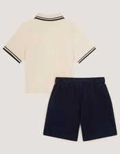 Palm Jersey Polo Shirt & Shorts Set, Natural (STONE), large