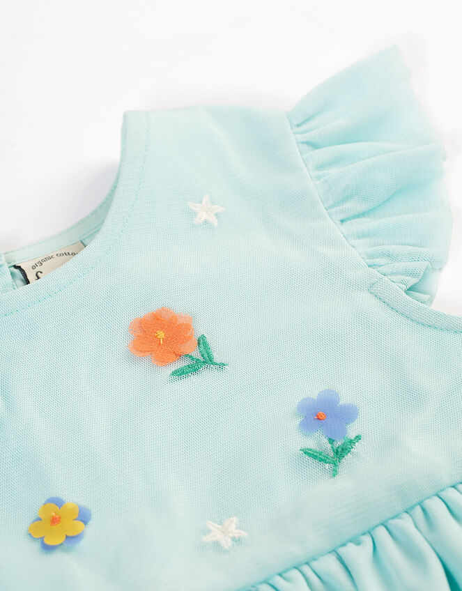 Frugi Embroidered Flower Tulle Dress, Blue (BLUE), large
