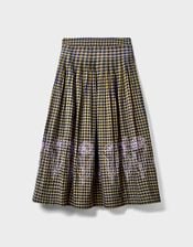 East Dilly Embroidered Gingham Print Midi Skirt, Multi (MULTI), large