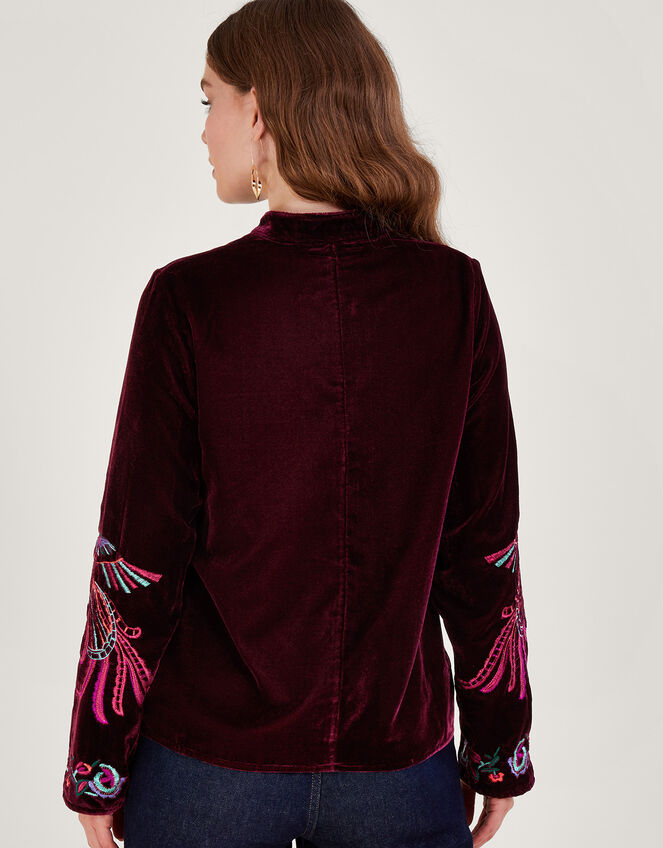 Verina Embroidered Velvet Jacket, Red (BERRY), large