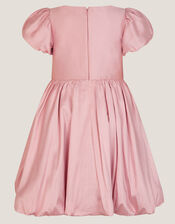 Puff Sleeve Velvet Bow Party Dress, Pink (DUSKY PINK), large
