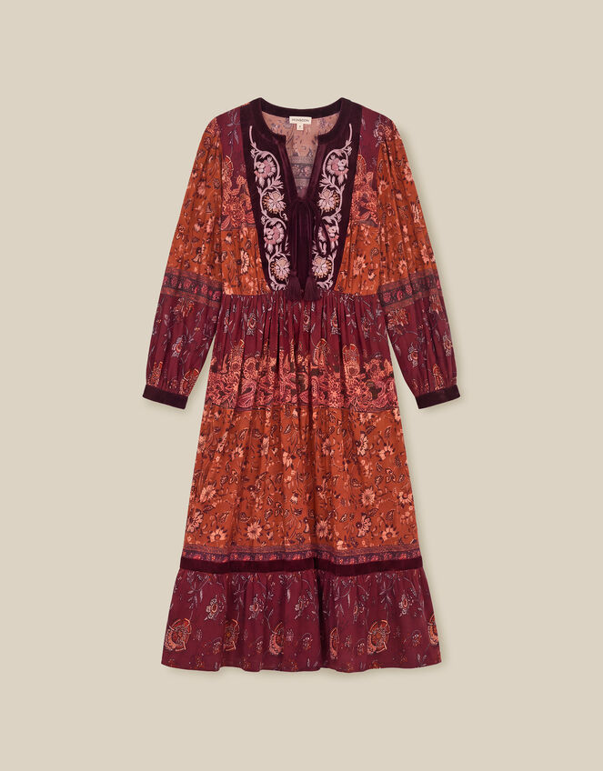 Hunter Floral Print Jersey Midi Dress, Red (BURGUNDY), large