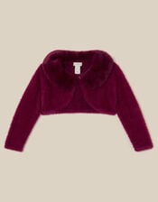 Baby Detachable Collar Fuzzy Cardigan, Red (BURGUNDY), large