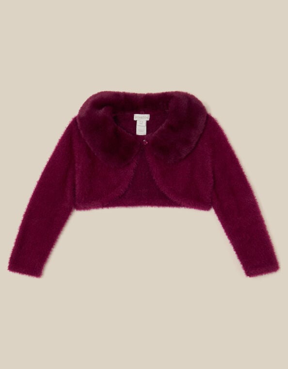 Baby Detachable Collar Fuzzy Cardigan, Red (BURGUNDY), large