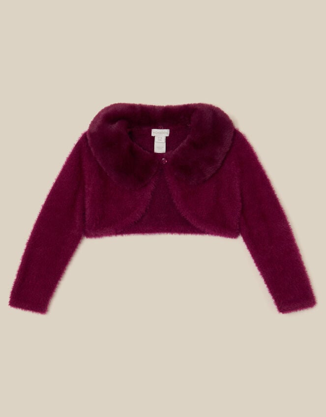 Baby Detachable Collar Fuzzy Cardigan, Red (BURGUNDY), large