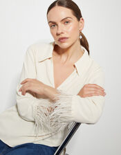 Greta Feather Sleeve Blouse, Ivory (IVORY), large