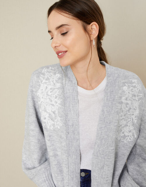 Isabella Embroidered Cosy Cardigan, Grey (GREY), large