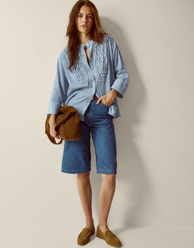 Tanya Ruffle Stripe Shirt, Blue (BLUE), large