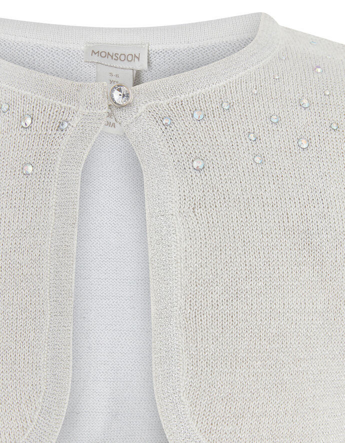 Niamh Crystal Knitted Cardigan Silver Girls' Cardigans Monsoon UK.