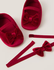 Baby Bow Velvet Headband & Booties Set, Red (RED), large