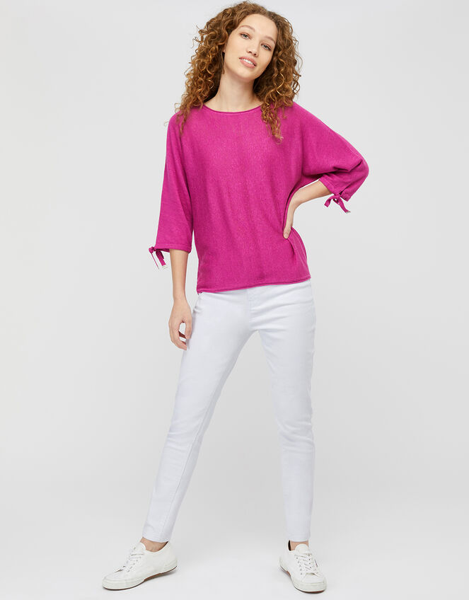 Tie Sleeve Knit Jumper in Linen Blend, Pink (PINK), large