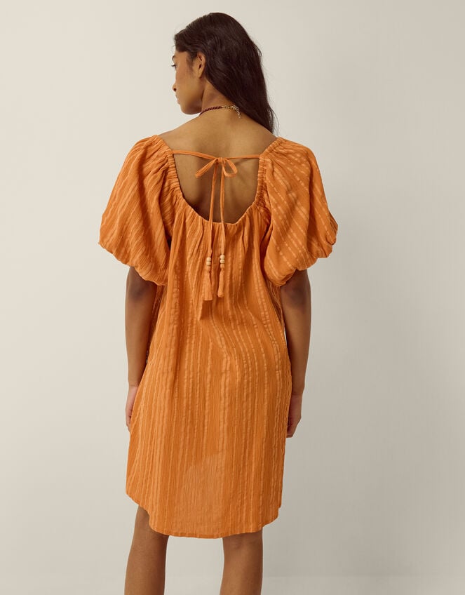 Yara Puff Sleeve Stripe Mini Dress, Tan (TAN), large