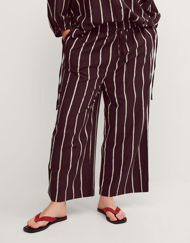 Callie Thorpe x Monsoon Stripe Linen Blend Wide Leg Trousers, Brown (BROWN), large