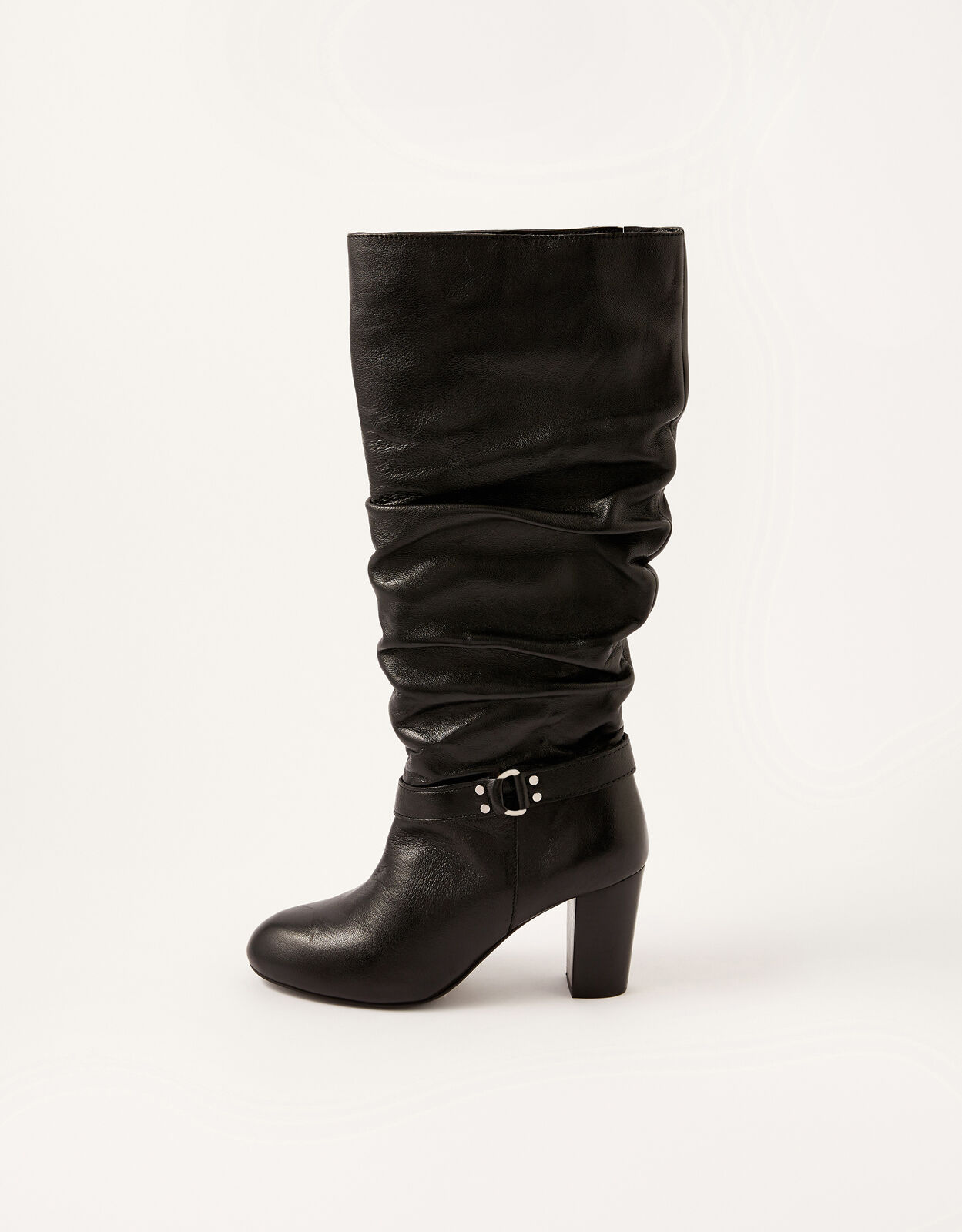 Belle Buckle Slouch Leather Boots Black
