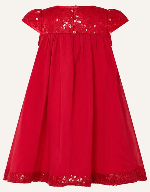 Baby Sequin Sleeve Dress, Red (BURGUNDY), large