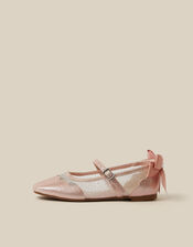Bow Scallop Mesh Mary Jane Ballet Flats, Pink (PINK), large