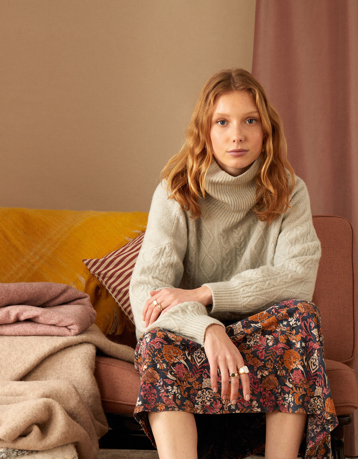 Camel cowl neck jumper clearance