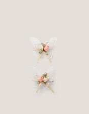 2-Pack Satin Rose Butterfly Hair Clips, , large