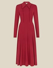 Zoe Pointed Collar Jersey Midi Dress, Red (BURGUNDY), large