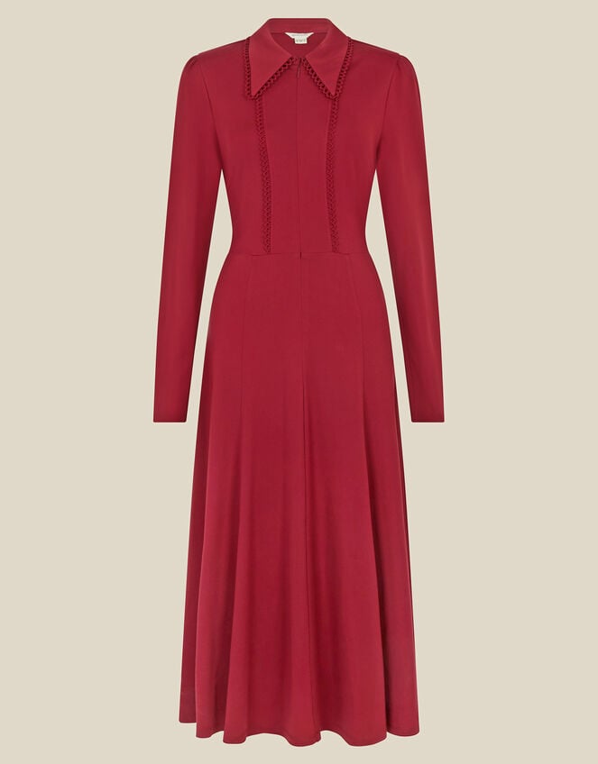 Zoe Pointed Collar Jersey Midi Dress, Red (BURGUNDY), large