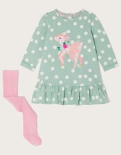 Baby Deer Dress and Tights Set, Blue (AQUA), large