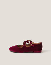 Dana Velvet Crossover Ballet Flats, Red (BURGUNDY), large