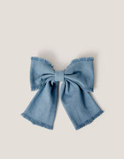 Denim Tie Bow Hair Clip, , large