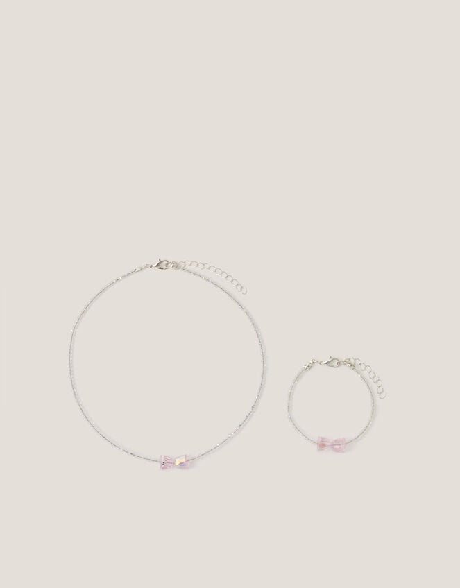 Belle Bow Beaded Necklace & Bracelet Set, , large