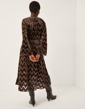 Keisha Geometric Velvet Midi Dress, Brown (CHOCOLATE), large