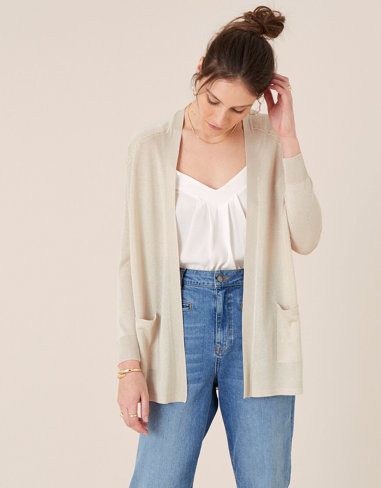Sara Open Front Cardigan Gold