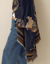 Crissy Jacquard Poncho, Blue (NAVY), large