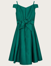 Duchess Twill Bardot Prom Dress, Green (GREEN), large