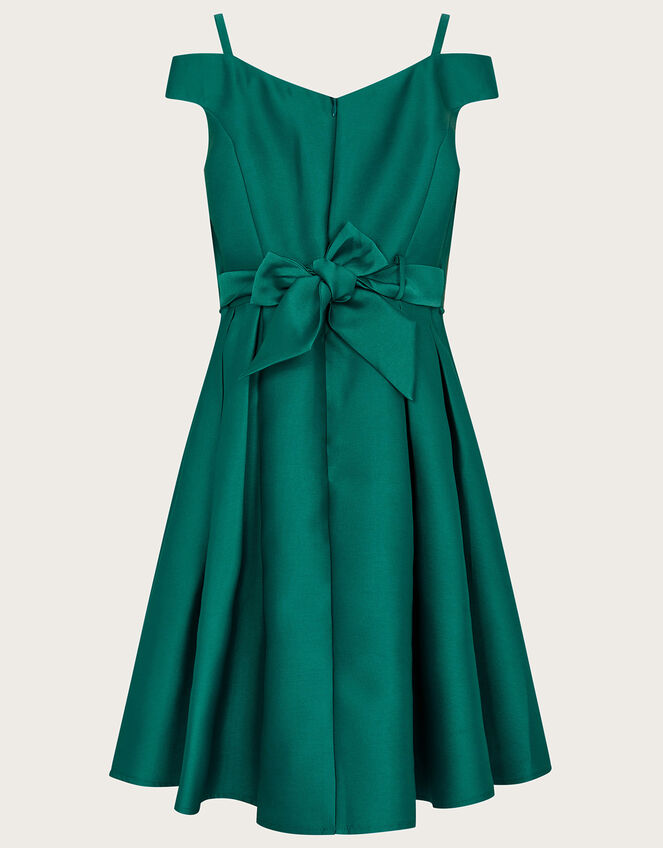 Duchess Twill Bardot Prom Dress, Green (GREEN), large