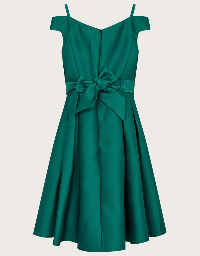 Duchess Twill Bardot Prom Dress Green