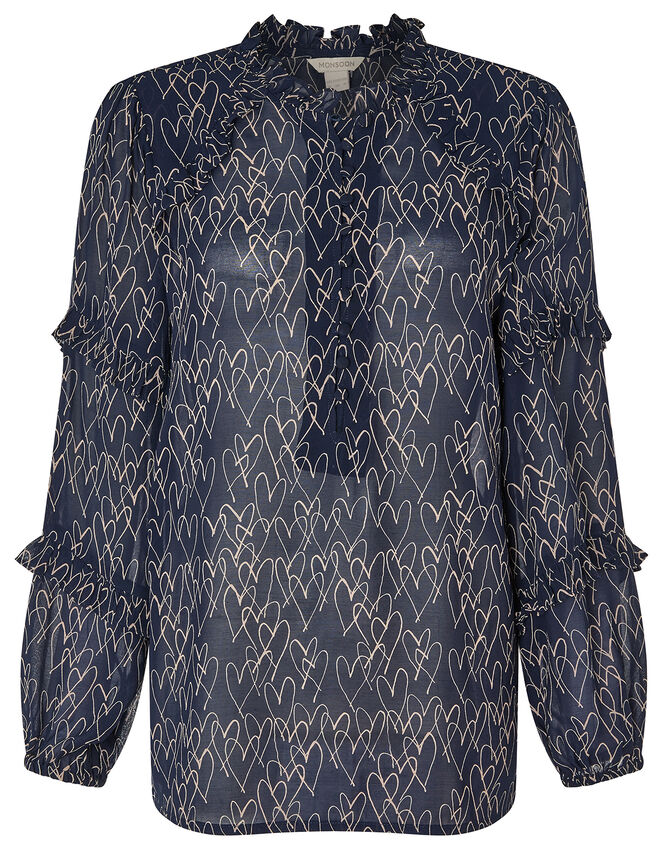Harmony Heart Print Blouse, Blue (NAVY), large