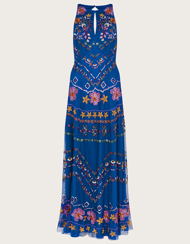 Theodora Embroidered Maxi Dress, Blue (BLUE), large