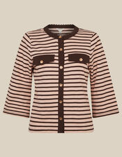 Shania Stripe Jersey Buttondown Top, Pink (BLUSH), large