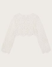 Cropped Crochet Cardigan, Ivory (IVORY), large