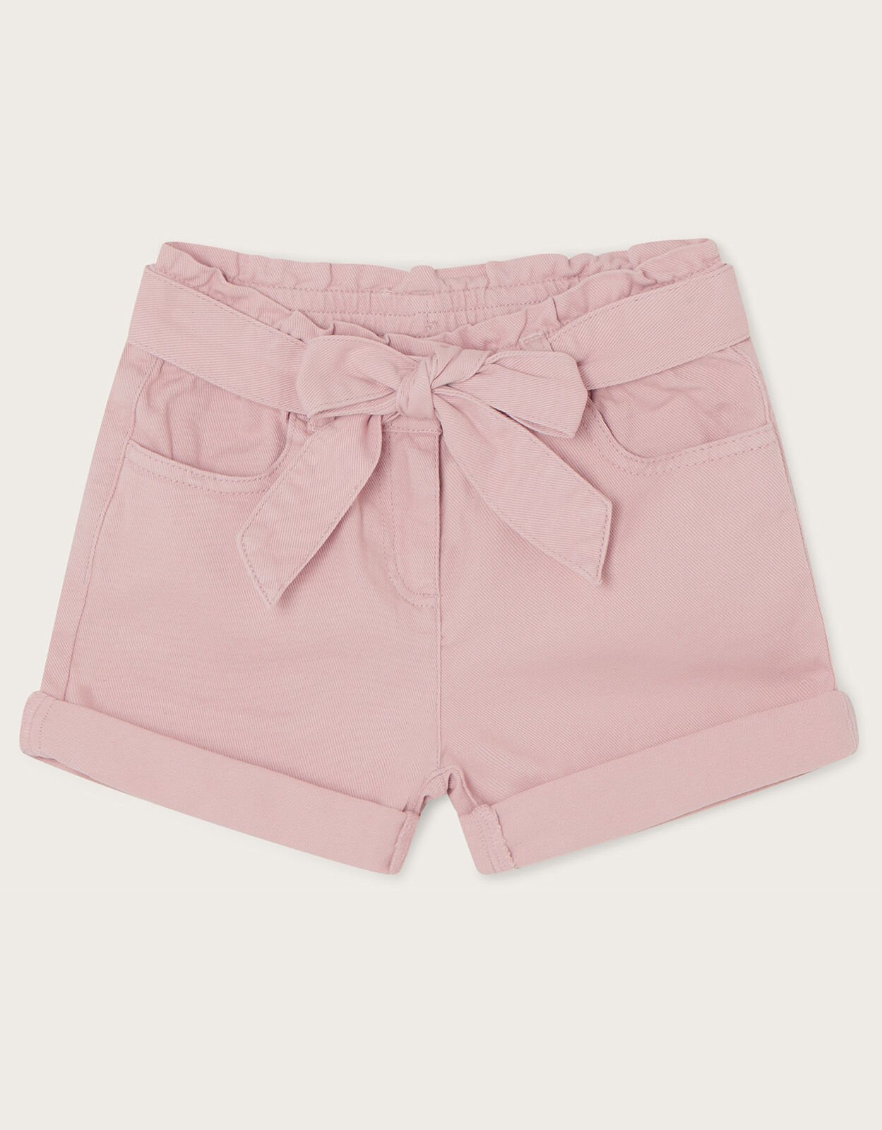Belted Denim Turn Up Shorts Pink
