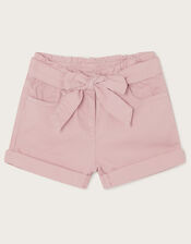 Belted Denim Turn-Up Shorts, Pink (PALE PINK), large