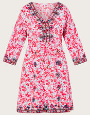 Floral Embroidered Kaftan Dress in LENZING™ ECOVERO™, Red (RED), large