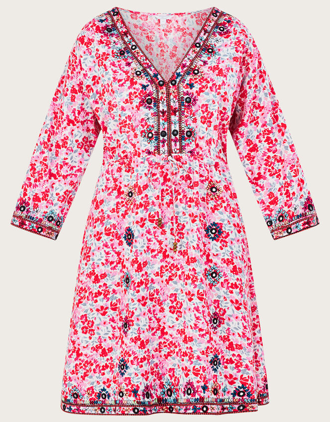 Floral Embroidered Kaftan Dress in LENZING™ ECOVERO™, Red (RED), large