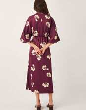 Roz Floral Midi Wrap Dress, Red (BURGUNDY), large