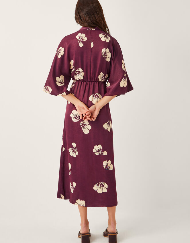 Roz Floral Midi Wrap Dress, Red (BURGUNDY), large
