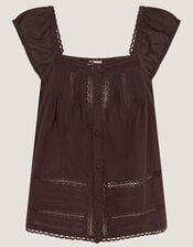 Olivia Lace Trim Top, Brown (BROWN), large